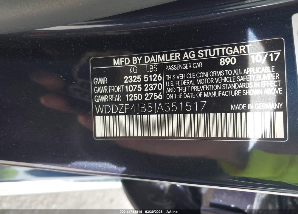 2018 MERCEDES-BENZ E 300 VIN: WDDZF4JB5JA351517