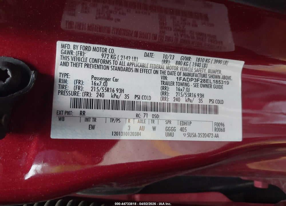 2014 FORD FOCUS SE VIN: 1FADP3F28EL185319