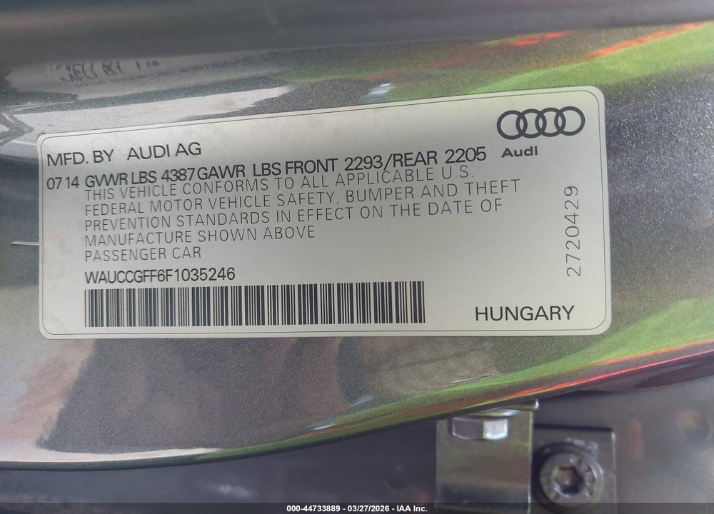 2015 AUDI A3 1.8T PREMIUM VIN: WAUCCGFF6F1035246