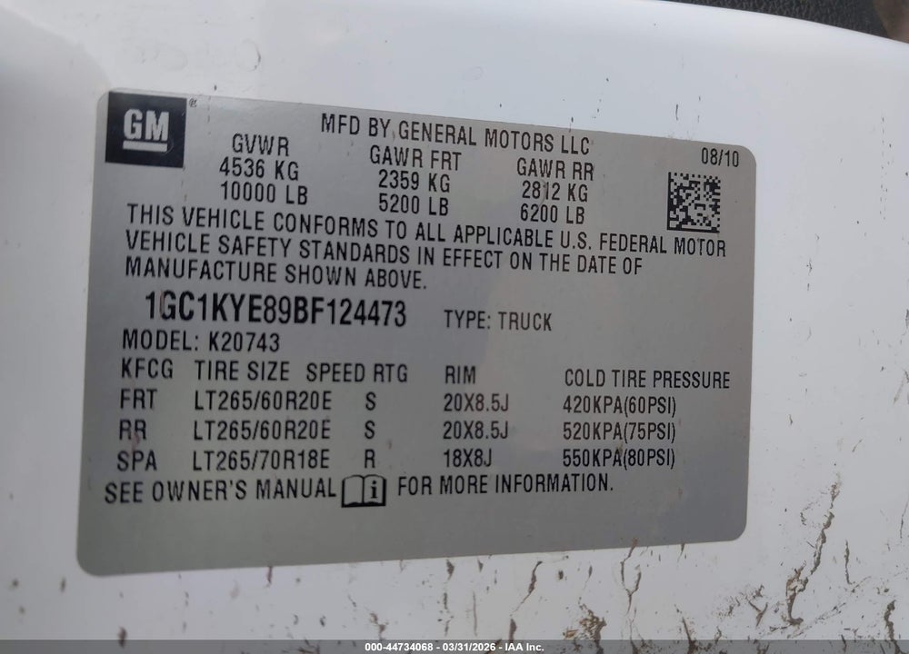 2011 CHEVROLET SILVERADO 2500HD LTZ VIN: 1GC1KYE89BF124473