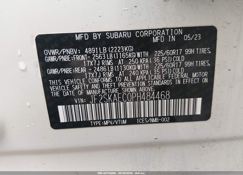 2023 SUBARU FORESTER PREMIUM VIN: JF2SKAEC0PH484468