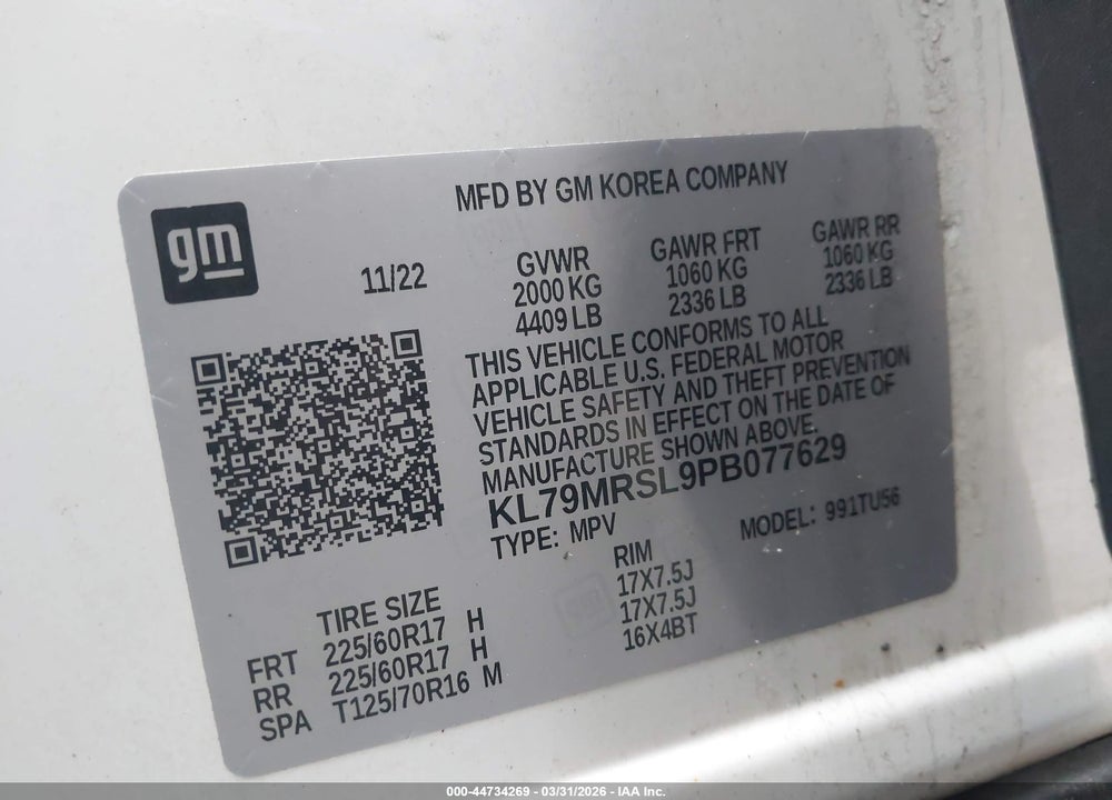 2023 CHEVROLET TRAILBLAZER AWD LT VIN: KL79MRSL9PB077629