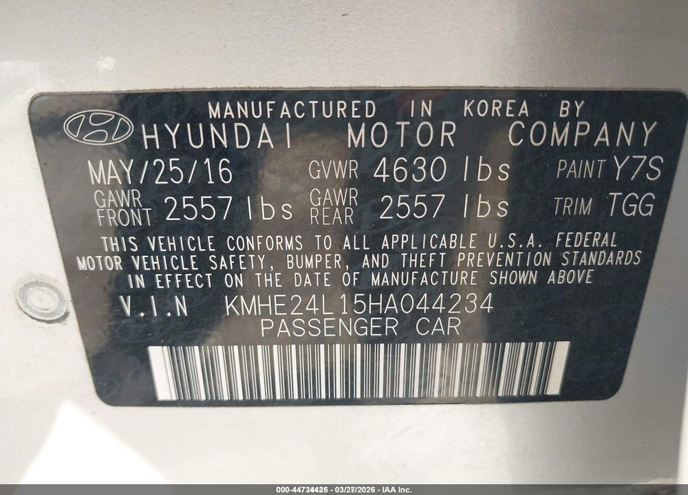 2017 HYUNDAI SONATA HYBRID SE VIN: KMHE24L15HA044234