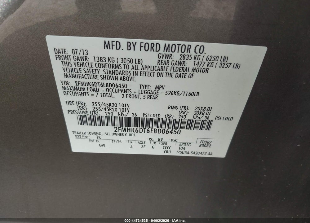 2014 FORD FLEX LIMITED VIN: 2FMHK6DT6EBD06450