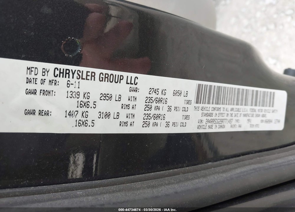 2011 CHRYSLER TOWN & COUNTRY TOURING VIN: 2A4RR5DG2BR771497