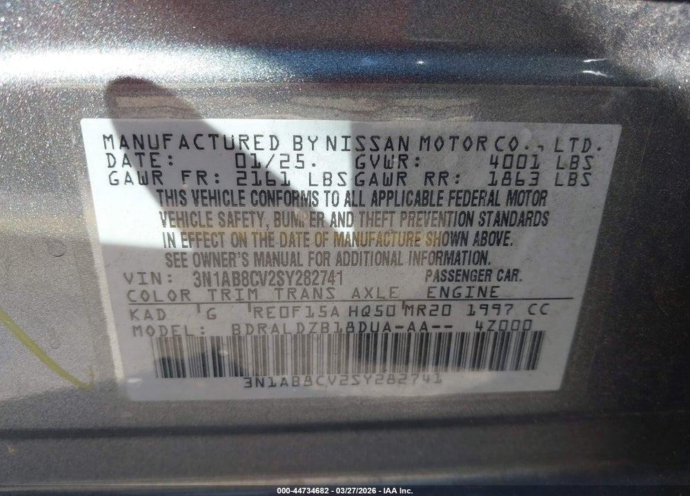 2025 NISSAN SENTRA SV VIN: 3N1AB8CV2SY282741