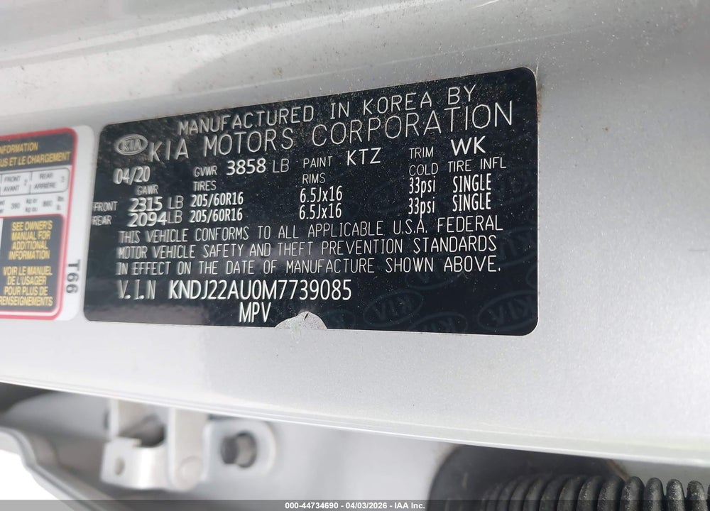 2021 KIA SOUL LX VIN: KNDJ22AU0M7739085