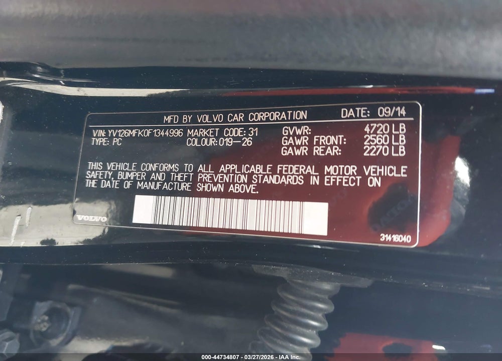 2015 VOLVO S60 T5 PREMIER VIN: YV126MFK0F1344996