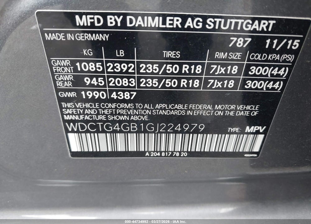 2016 MERCEDES-BENZ GLA 250 4MATIC VIN: WDCTG4GB1GJ224979