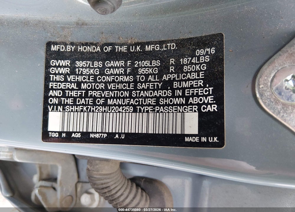 2017 HONDA CIVIC LX VIN: SHHFK7H29HU204259