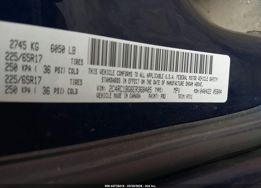2014 CHRYSLER TOWN & COUNTRY TOURING VIN: 2C4RC1BG6ER368405