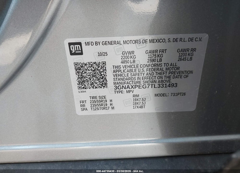 2026 CHEVROLET EQUINOX AWD LT VIN: 3GNAXPEG7TL331493