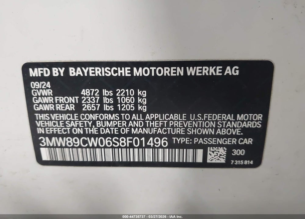 2025 BMW 330I XDRIVE VIN: 3MW89CW06S8F01496
