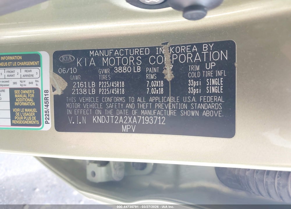 2010 KIA SOUL ! VIN: KNDJT2A2XA7193712
