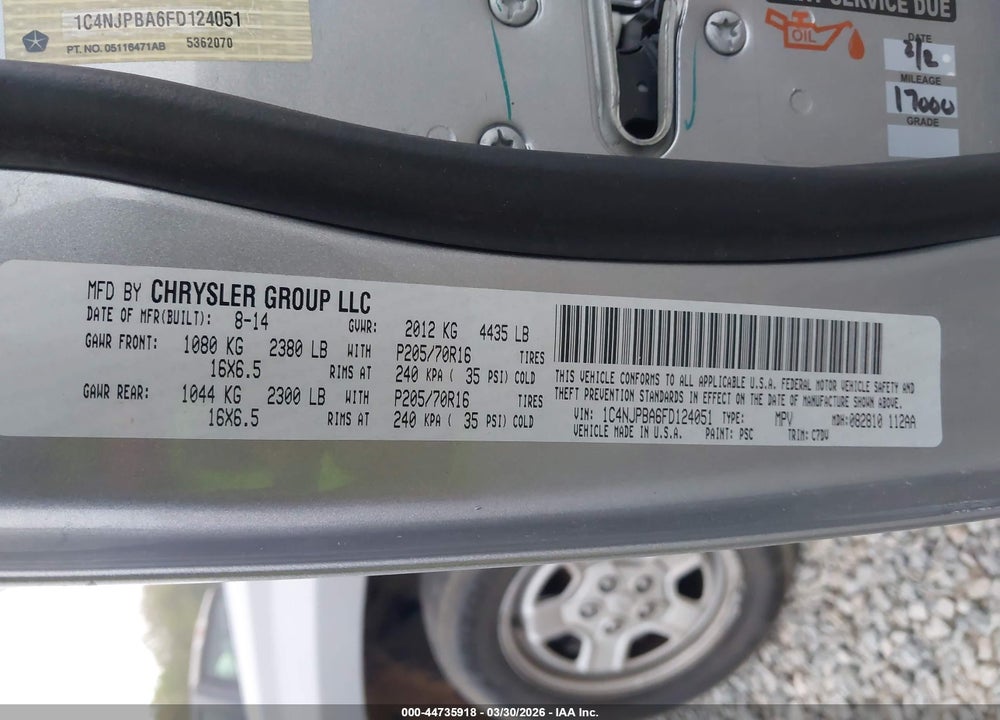 2015 JEEP PATRIOT SPORT VIN: 1C4NJPBA6FD124051