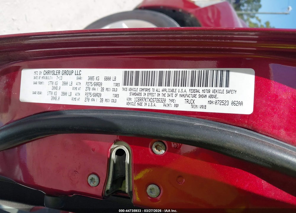 2013 RAM 1500 EXPRESS VIN: 1C6RR7KTXDS726320