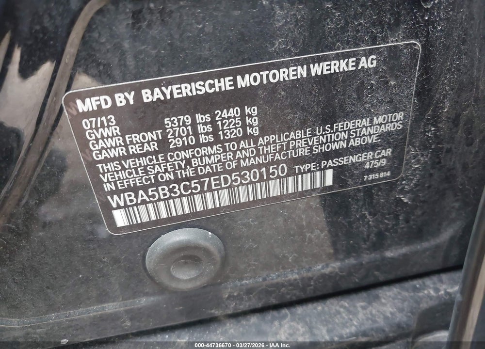 2014 BMW 535I XDRIVE VIN: WBA5B3C57ED530150