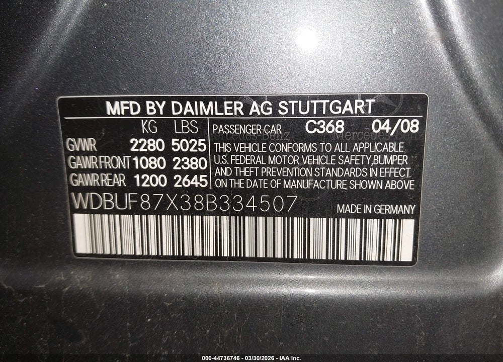2008 MERCEDES-BENZ E 350 4MATIC VIN: WDBUF87X38B334507