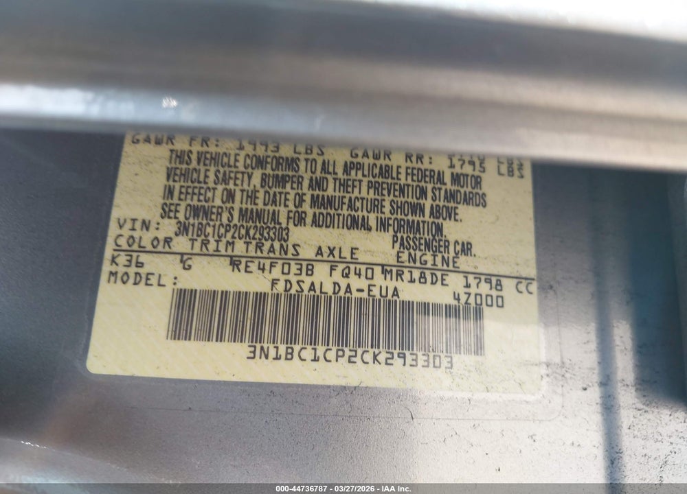 2012 NISSAN VERSA 1.8 S VIN: 3N1BC1CP2CK293303