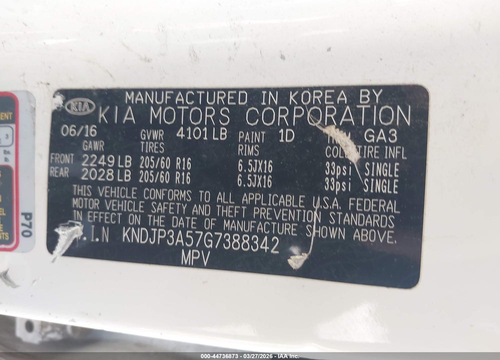 2016 KIA SOUL + VIN: KNDJP3A57G7388342