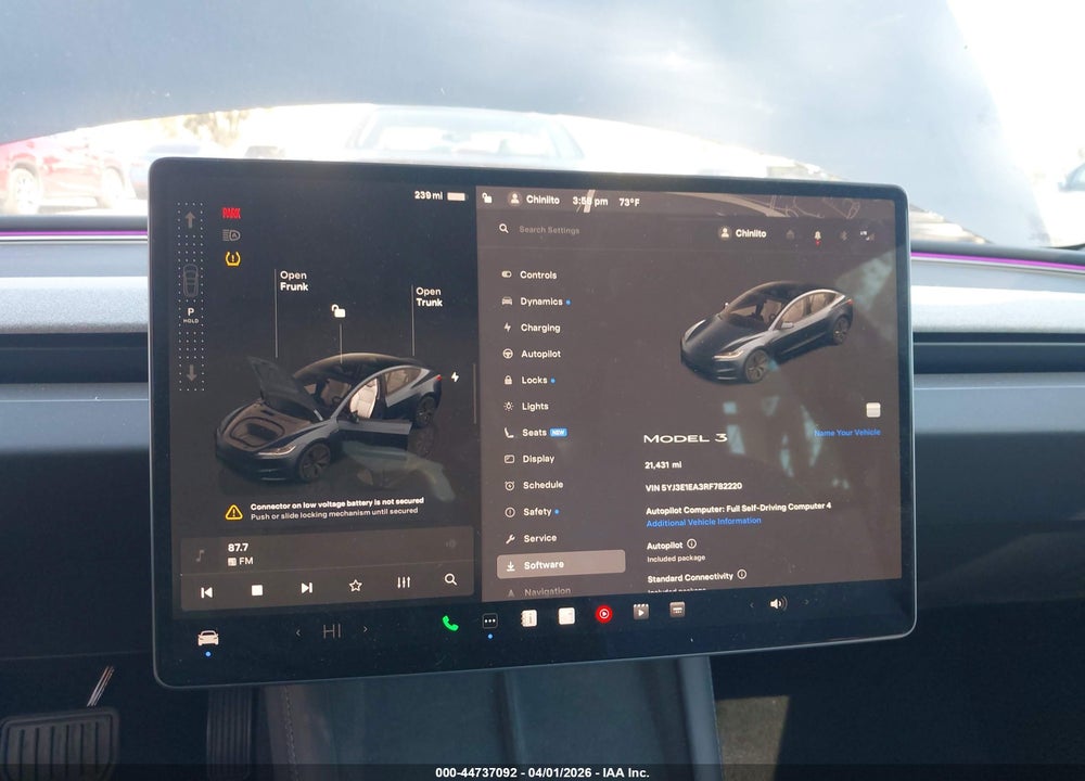 2024 TESLA MODEL 3 LONG RANGE DUAL MOTOR ALL-WHEEL DRIVE/REAR-WHEEL DRIVE VIN: 5YJ3E1EA3RF782220