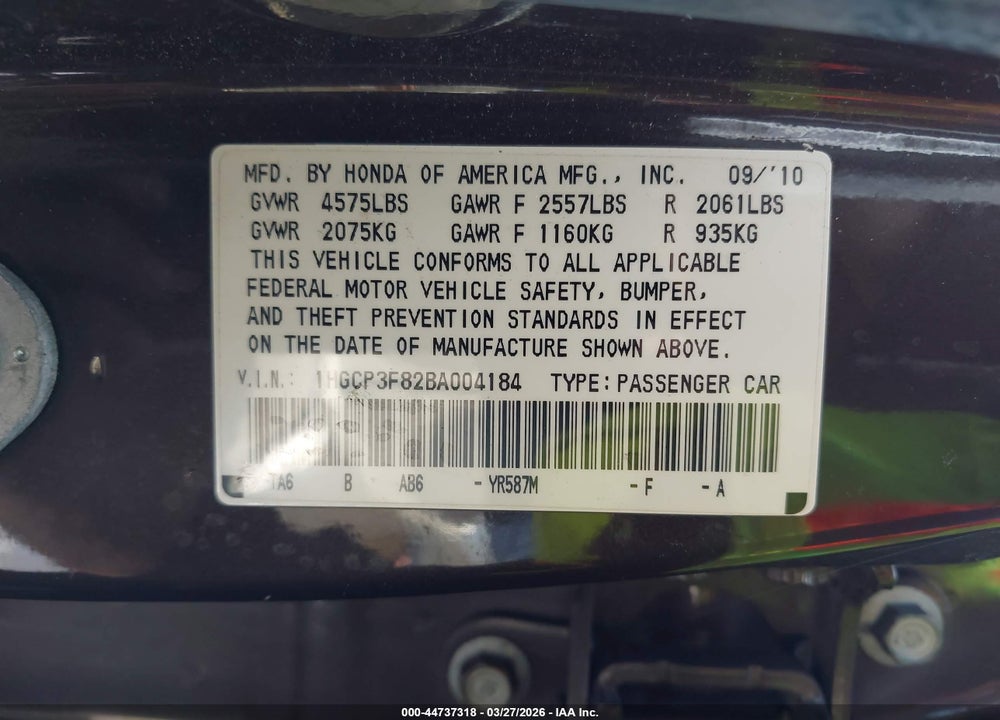 2011 HONDA ACCORD 3.5 EX-L VIN: 1HGCP3F82BA004184