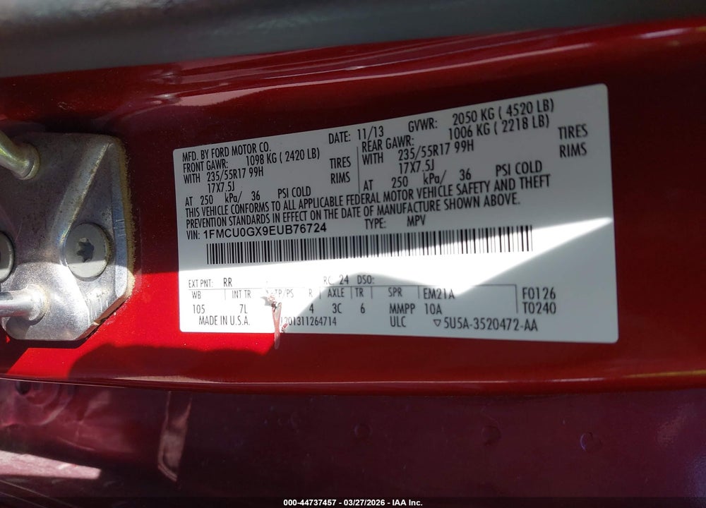 2014 FORD ESCAPE SE VIN: 1FMCU0GX9EUB76724