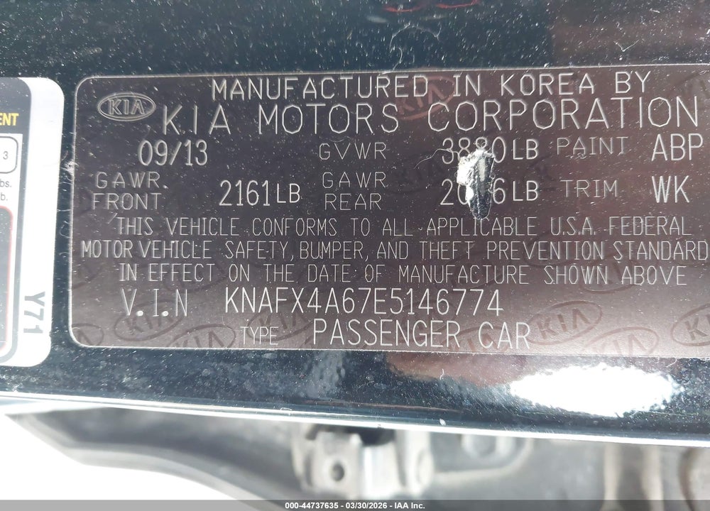 2014 KIA FORTE LX VIN: KNAFX4A67E5146774
