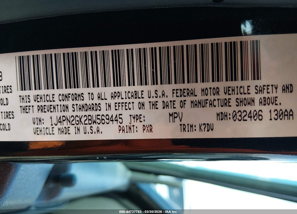 2011 JEEP LIBERTY SPORT VIN: 1J4PN2GK2BW569445