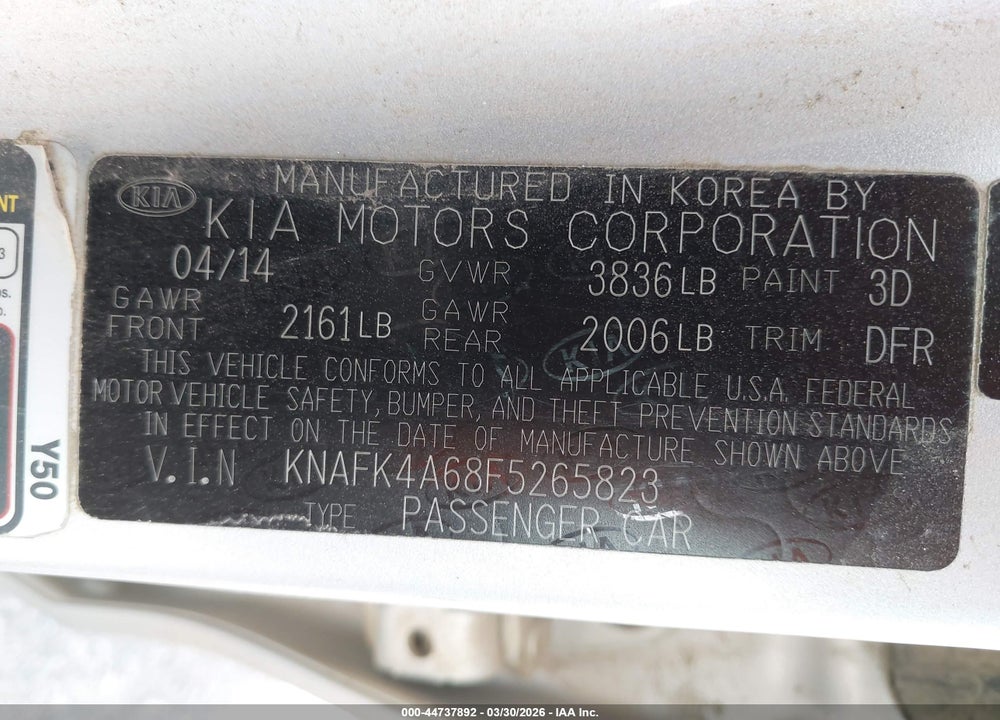 2015 KIA FORTE LX VIN: KNAFK4A68F5265823