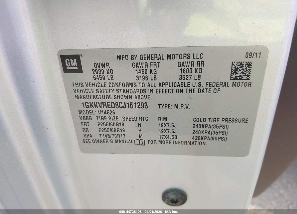 2012 GMC ACADIA SLT-1 VIN: 1GKKVRED8CJ151293
