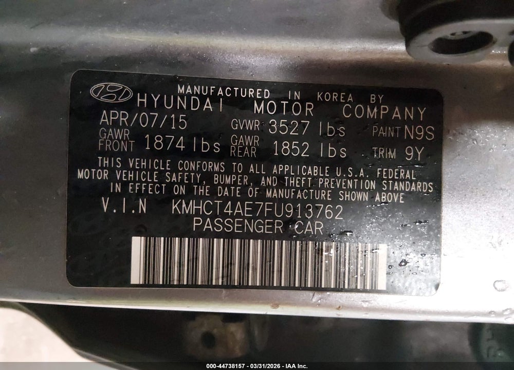 2015 HYUNDAI ACCENT GLS VIN: KMHCT4AE7FU913762
