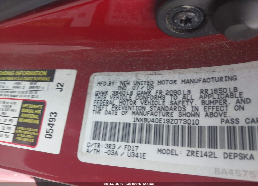 2009 TOYOTA COROLLA S VIN: 1NXBU40E19Z073010