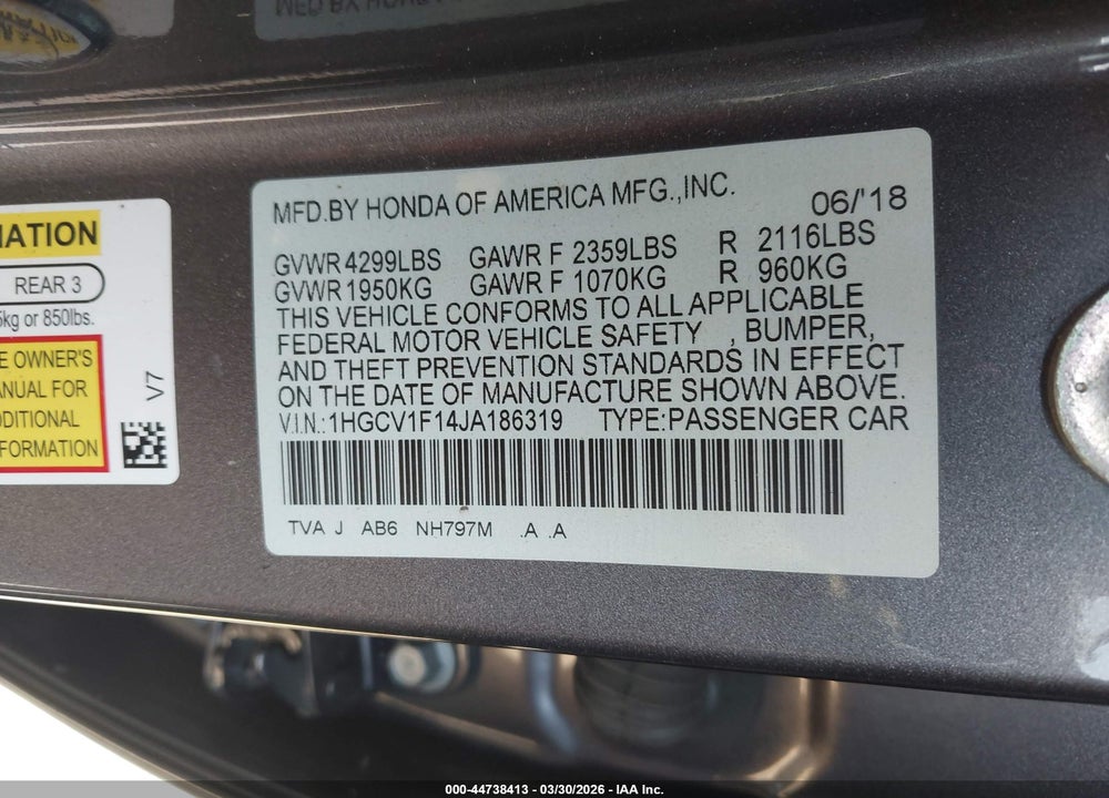2018 HONDA ACCORD LX VIN: 1HGCV1F14JA186319