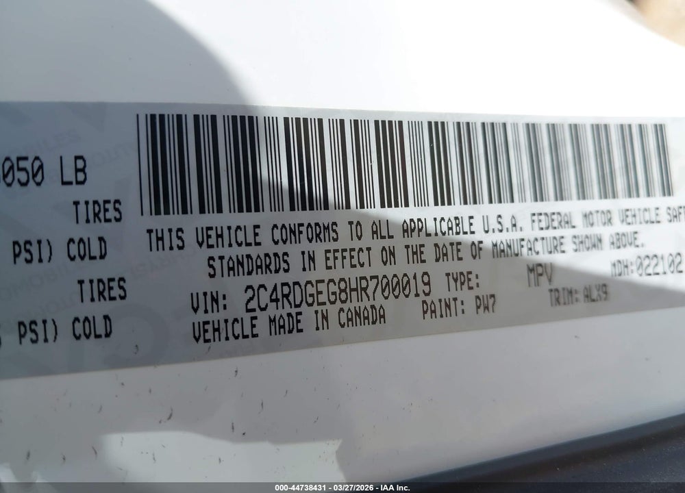 2017 DODGE GRAND CARAVAN GT VIN: 2C4RDGEG8HR700019