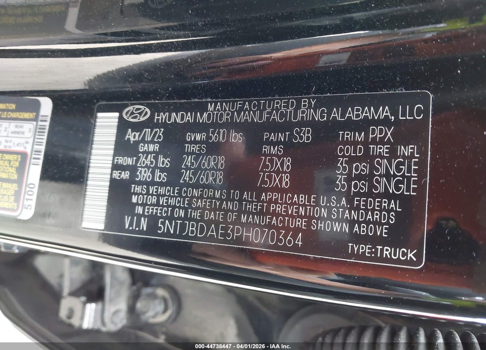 2023 HYUNDAI SANTA CRUZ SEL VIN: 5NTJBDAE3PH070364