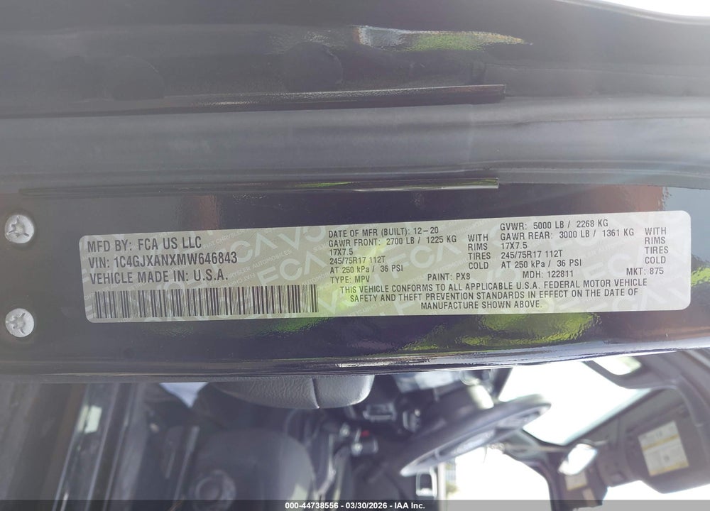 2021 JEEP WRANGLER SPORT 4X4 VIN: 1C4GJXANXMW646843