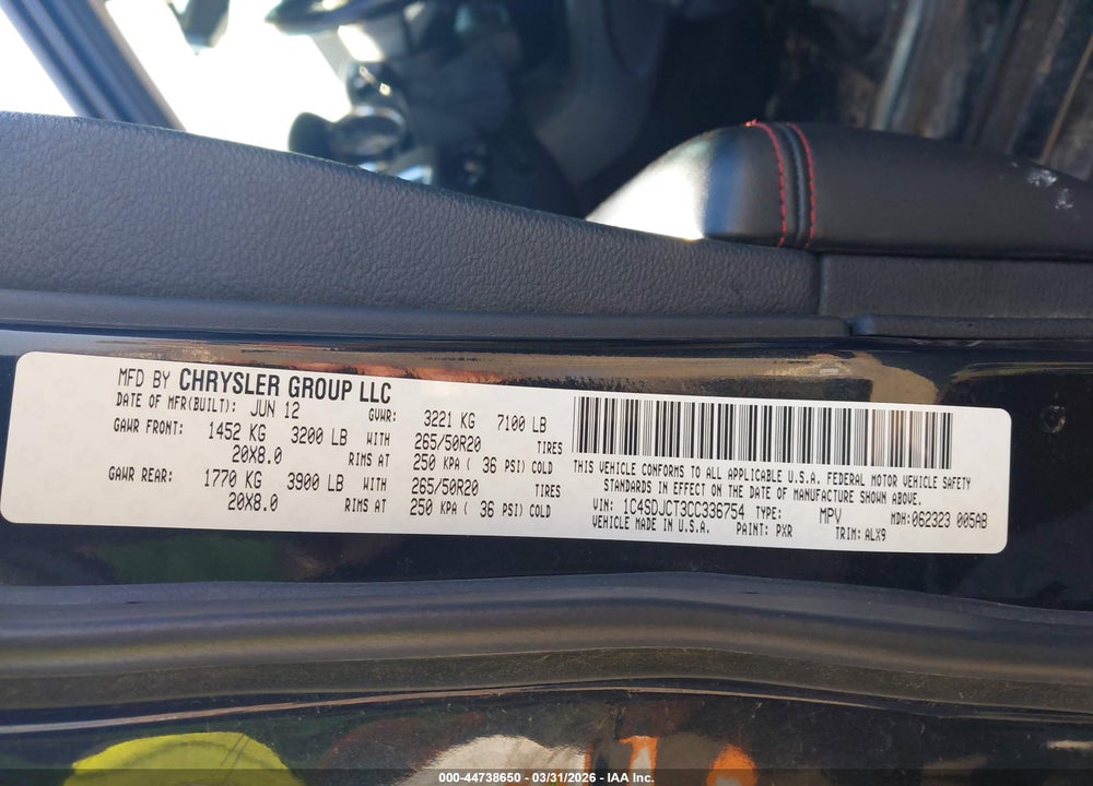 2012 DODGE DURANGO R/T VIN: 1C4SDJCT3CC336754