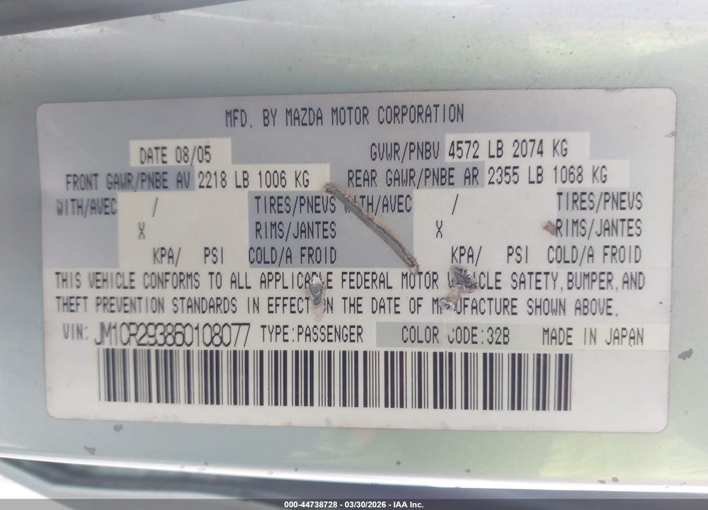 2006 MAZDA 5 SPORT VIN: JM1CR293860108077