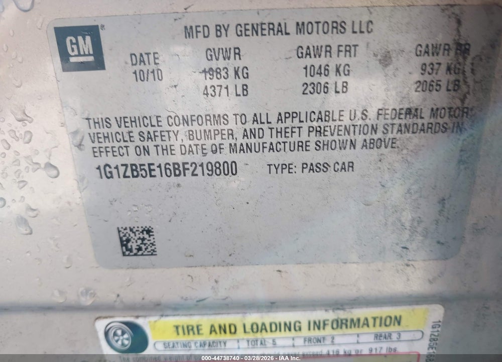 2011 CHEVROLET MALIBU LS VIN: 1G1ZB5E16BF219800
