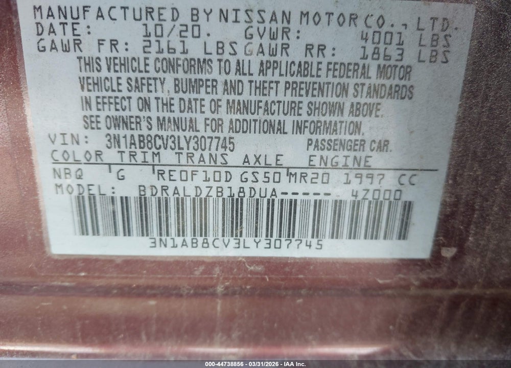 2020 NISSAN SENTRA SV XTRONIC CVT VIN: 3N1AB8CV3LY307745