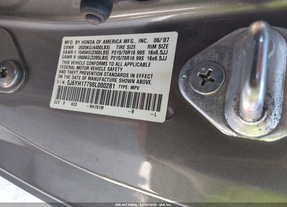 2008 HONDA ELEMENT EX VIN: 5J6YH17798L000281