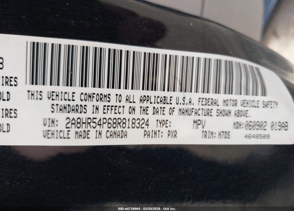 2008 CHRYSLER TOWN & COUNTRY TOURING VIN: 2A8HR54P68R818324