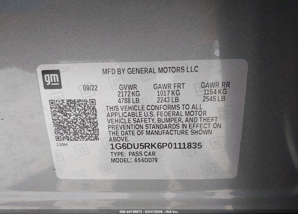 2023 CADILLAC CT5 SPORT VIN: 1G6DU5RK6P0111835