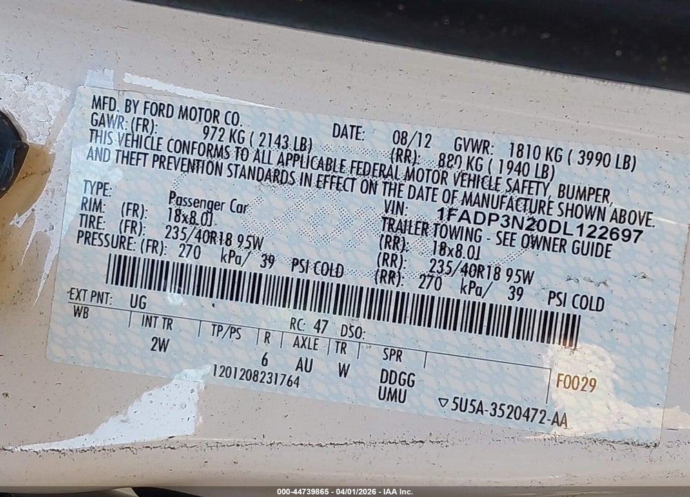 2013 FORD FOCUS TITANIUM VIN: 1FADP3N20DL122697