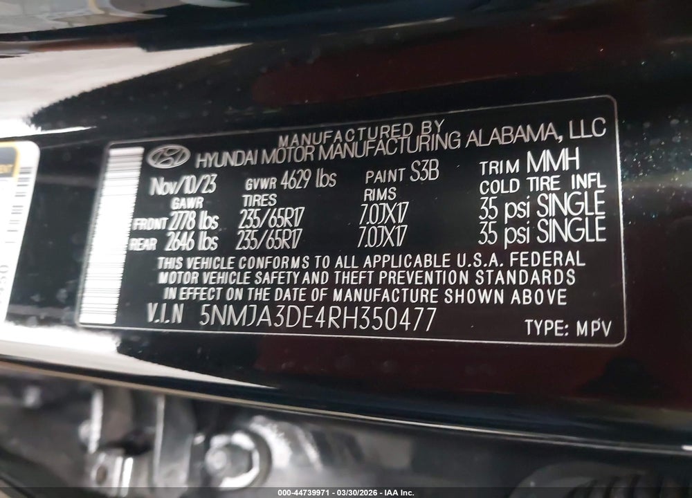2024 HYUNDAI TUCSON SE VIN: 5NMJA3DE4RH350477