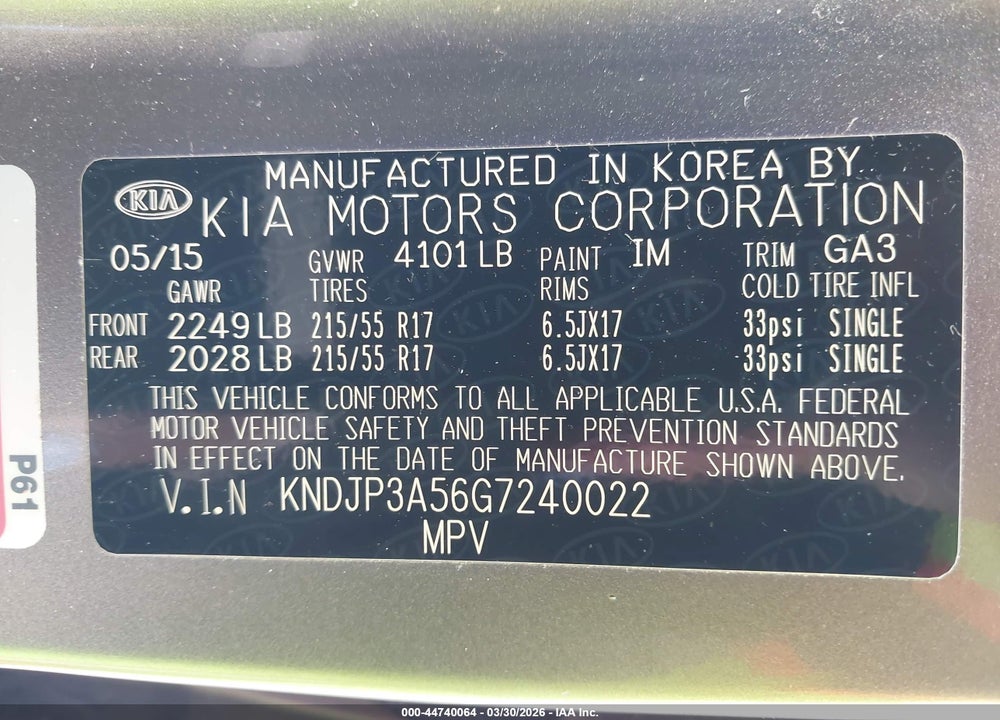 2016 KIA SOUL + VIN: KNDJP3A56G7240022