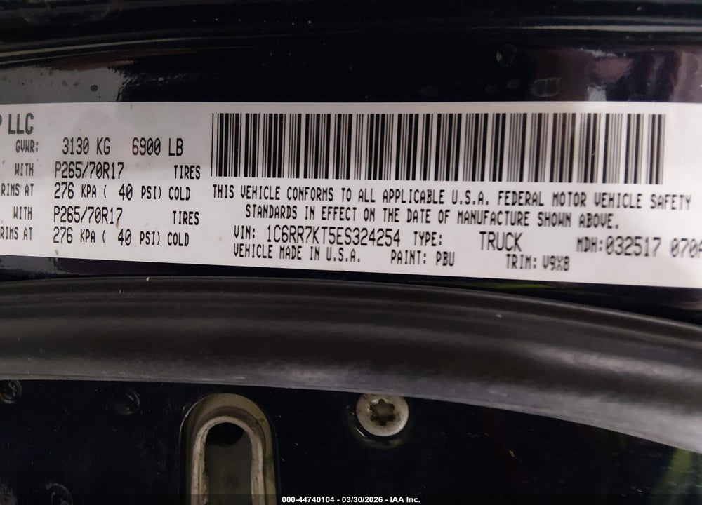 2014 RAM 1500 TRADESMAN VIN: 1C6RR7KT5ES324254