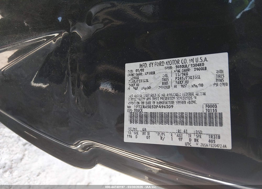 2002 FORD RANGER EDGE/XLT VIN: 1FTZR45E52PA96209
