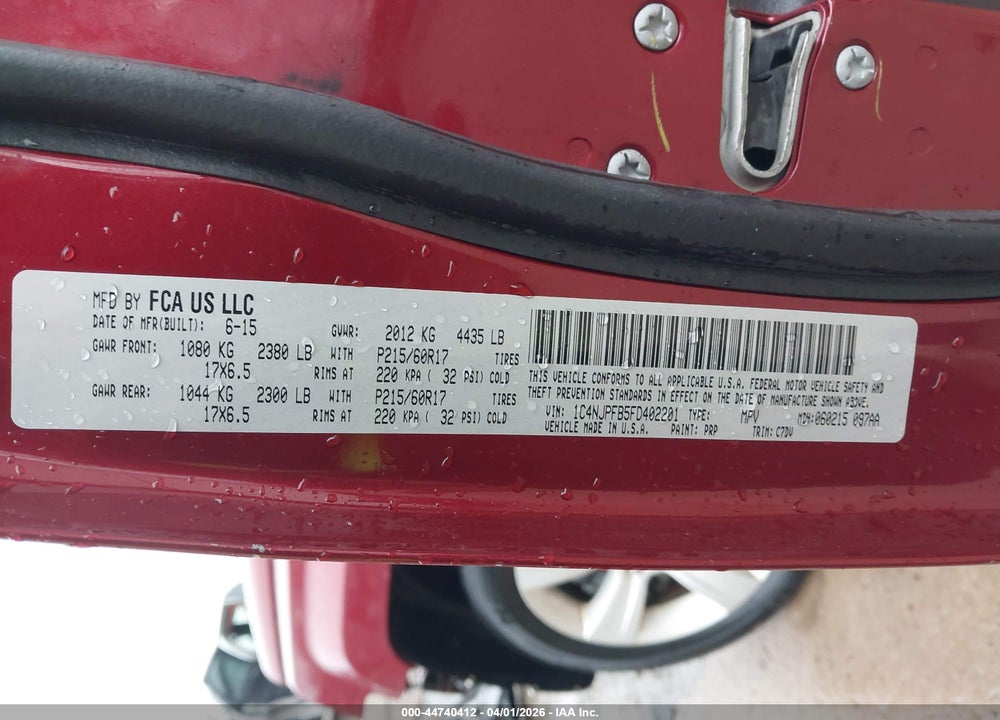 2015 JEEP PATRIOT LATITUDE VIN: 1C4NJPFB5FD402201
